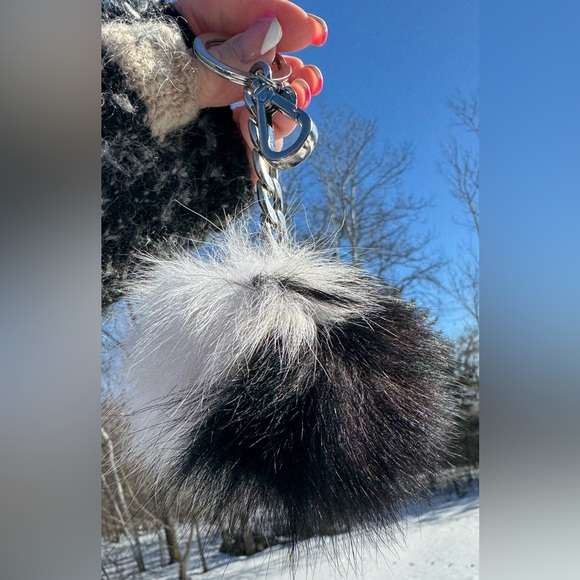 Michael Kors Black White Fur Pom Pom Keychain Accessory - Picture 4 of 9